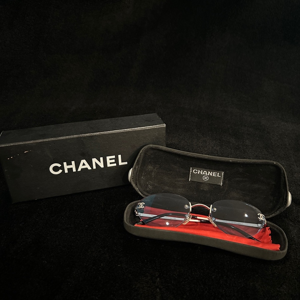 CHANEL Blue Rimless Sunglasses with Case